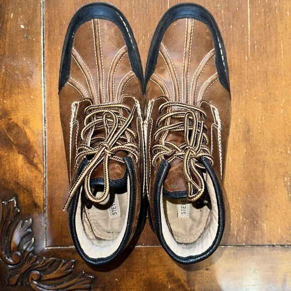 Steve Madden 11 Cognac Brown Black Genuine Leather Oricl 247 Lace up Boots - Picture 8 of 10